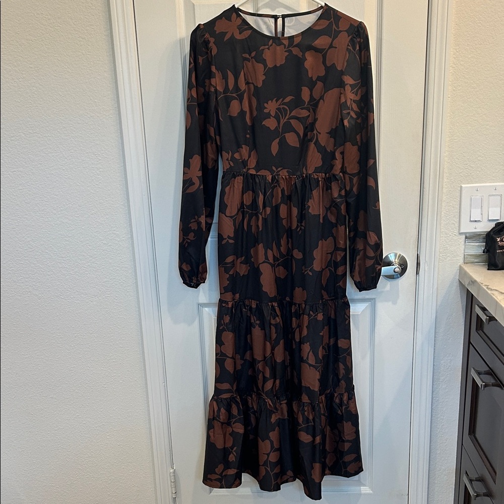 Floral Black and Brown Dress